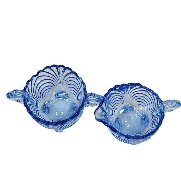 Cambridge Glass Caprice Moonlight Blue Mini Footed Sugar & Cream Pitcher Vtg - Picture 2 of 9